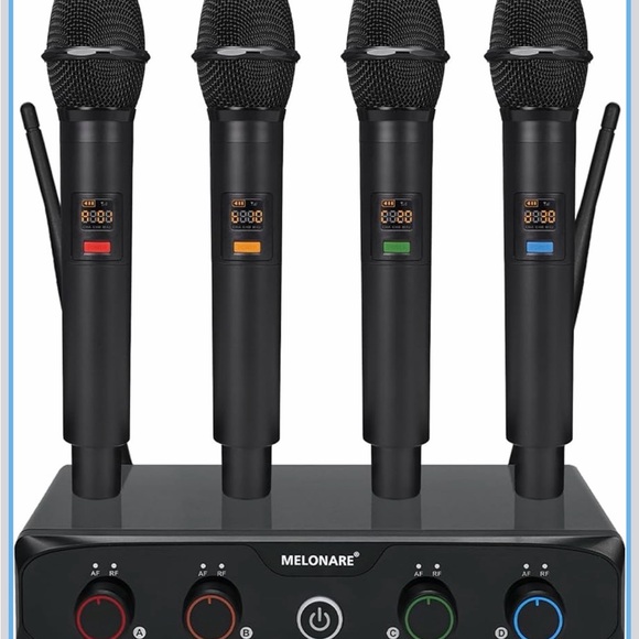 4-Channel Wireless Microphone System UHFCompact Cordless Mic Set w/ 4x10